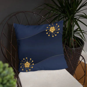 Navy Blue Basic Pillow with Gold Flower Glam Accent - Dipaliz - Throw Pillows
