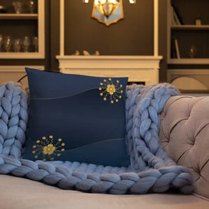 Navy Blue Basic Pillow with Gold Flower Glam Accent - Dipaliz - Throw Pillows