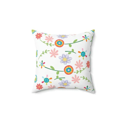 Floral Over White Spun Polyester Square Pillow - 14’’ × Home Decor