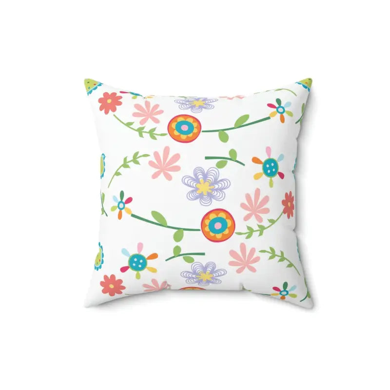 Floral Over White Spun Polyester Square Pillow - 16’’ × Home Decor