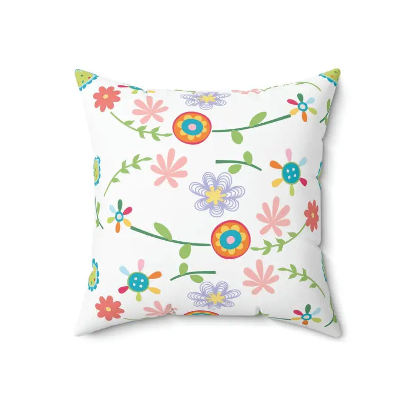 Floral Over White Spun Polyester Square Pillow - 18’’ × Home Decor