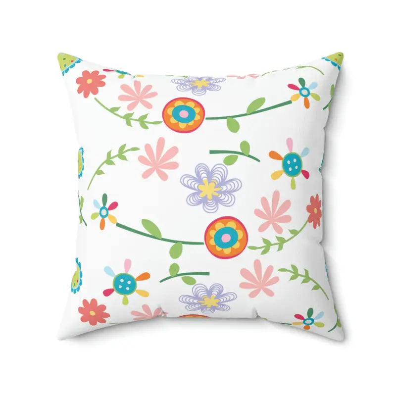 Floral Over White Spun Polyester Square Pillow - 20’’ × Home Decor