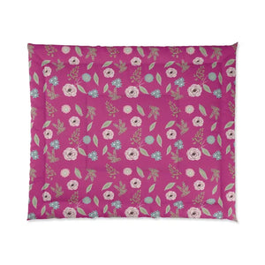 Pink Comforter Floral Print Vibrant Bedroom Style - Dipaliz - 104’’ × 88’’ - Quilts & Comforters