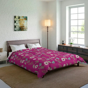Pink Comforter Floral Print Vibrant Bedroom Style - Dipaliz - Quilts & Comforters