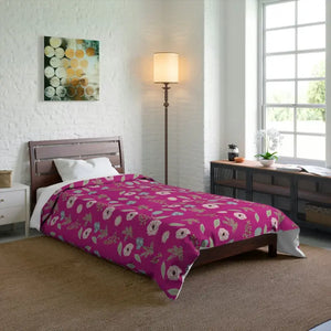 Pink Comforter Floral Print Vibrant Bedroom Style - Dipaliz - Quilts & Comforters