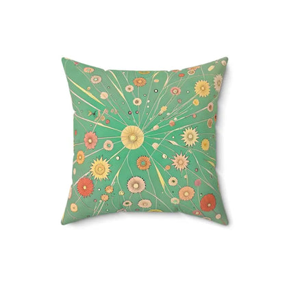 Flowers on Green Spun Polyester Square Pillow - 16’’ × Home Decor