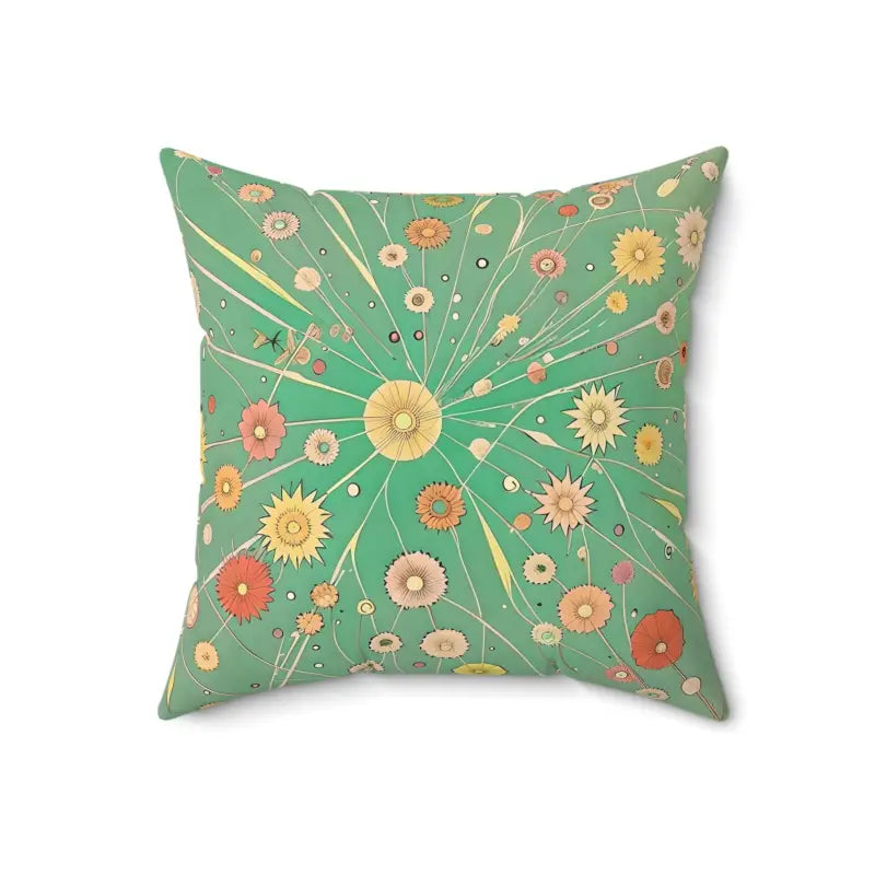 Flowers on Green Spun Polyester Square Pillow - 18’’ × Home Decor