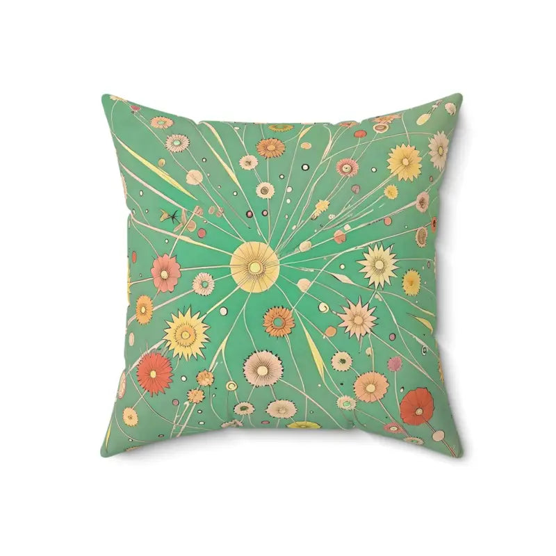 Flowers on Green Spun Polyester Square Pillow - Home Decor