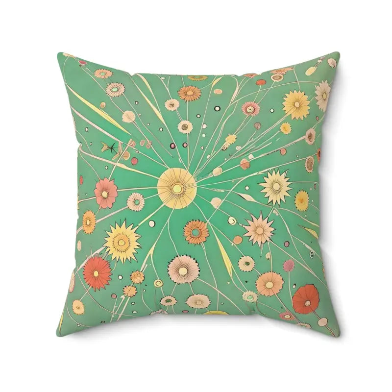 Flowers on Green Spun Polyester Square Pillow - Home Decor