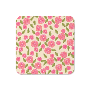 Pink Roses Cork Back Coaster Heat Resistant Elegant - Dipaliz - Coasters
