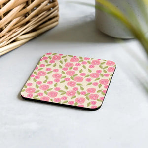 Pink Roses Cork Back Coaster Heat Resistant Elegant - Dipaliz - Coasters