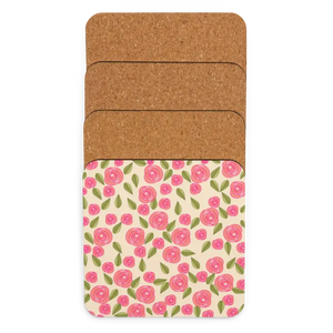 Pink Roses Cork Back Coaster Heat Resistant Elegant - Dipaliz - Coasters