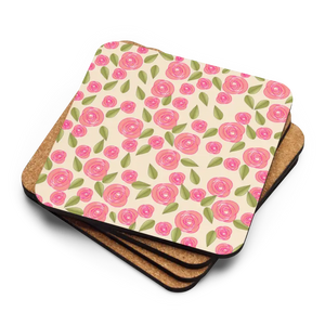Pink Roses Cork Back Coaster Heat Resistant Elegant - Dipaliz - Coasters