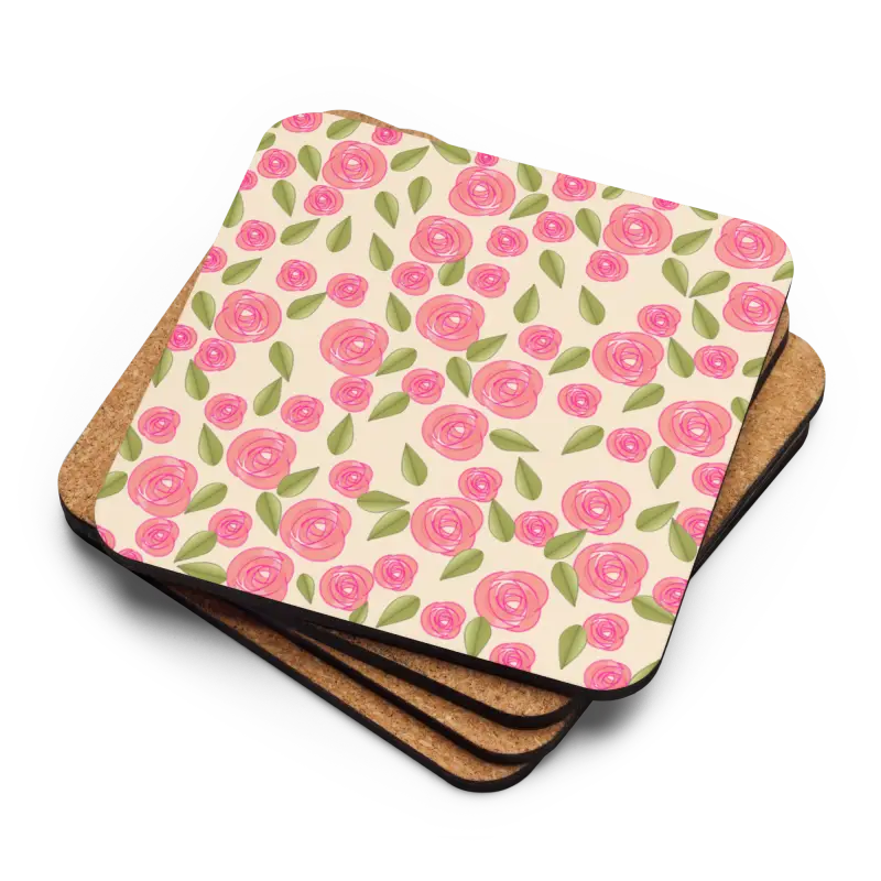 Elevate your Decor with Pink Rose Heat Resistant Coasters - Kitchen and Dining