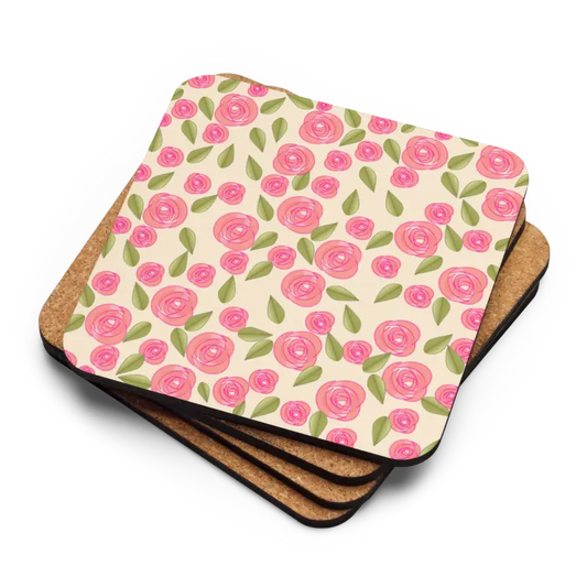 Cozy Up with Pink Rose Heat-resistant Cork Coasters - Kitchen and Dining