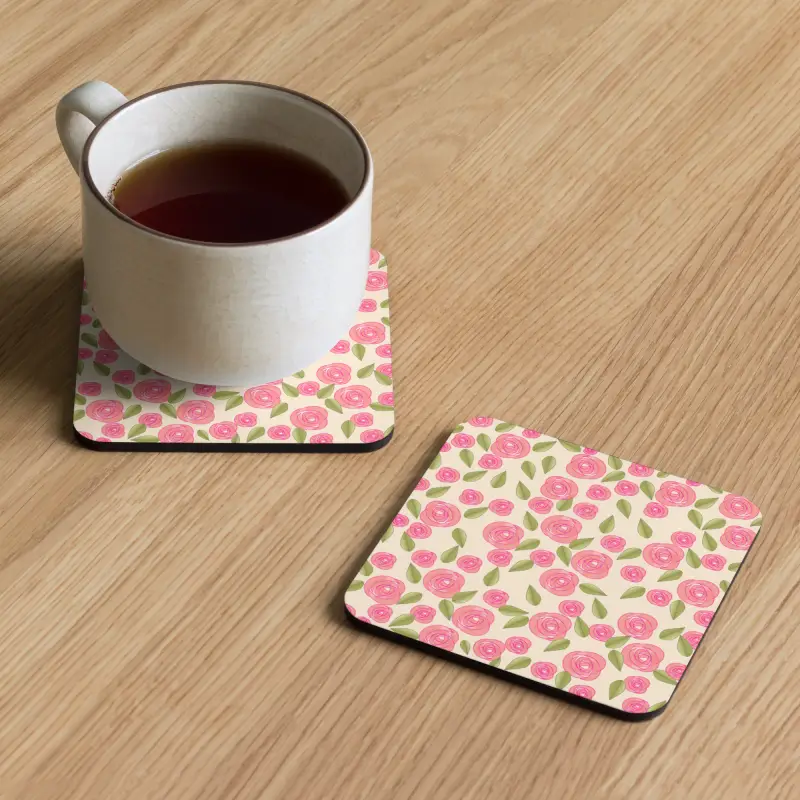 Elevate your Decor with Pink Rose Heat Resistant Coasters - Kitchen and Dining