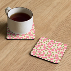 Pink Roses Cork Back Coaster Heat Resistant Elegant - Dipaliz - Coasters