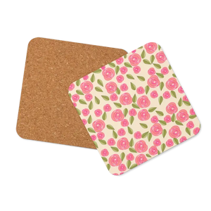 Pink Roses Cork Back Coaster Heat Resistant Elegant - Dipaliz - Coasters