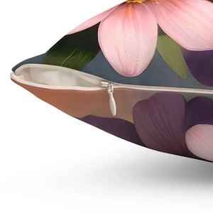 Large Pinkish Flowers Spun Polyester Square Pillow - Dipaliz - Throw Pillows