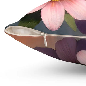 Large Pinkish Flowers Spun Polyester Square Pillow - Dipaliz - Throw Pillows