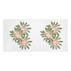 Mink Cotton Towel Rose Flowers Print Luxury Beach Essential Dipaliz - White / 30’’ × 60’’ - Towels