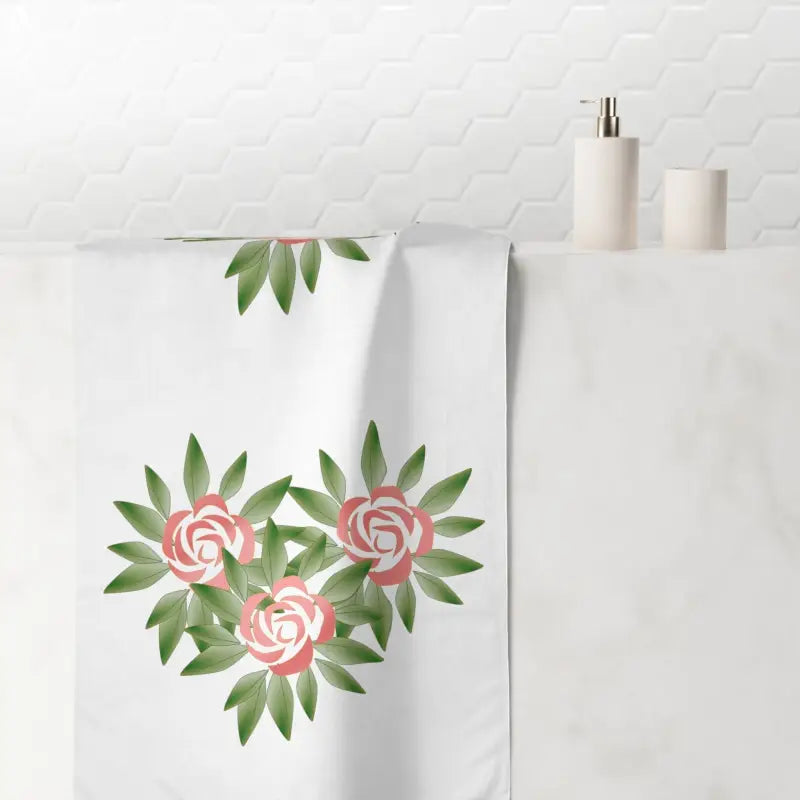 Luxurious Mink Cotton Towel with Rose Flower Design - White / 30’’ × 60’’ Home Decor