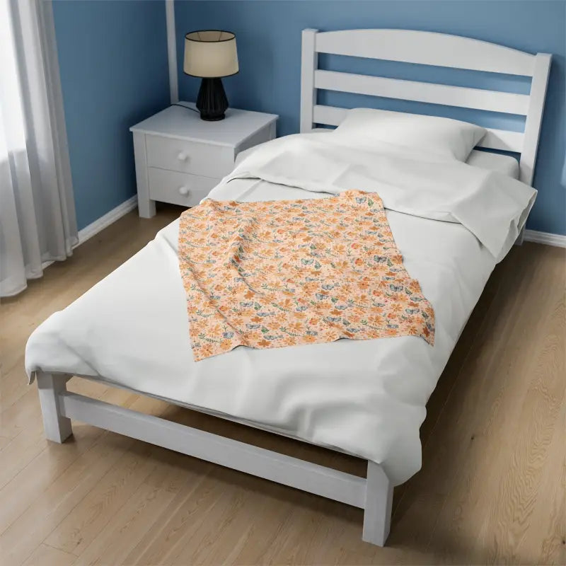 Luxurious Orange Butterfly Floral Velveteen Plush Blanket - 30’’ × 40’’ All Over Prints