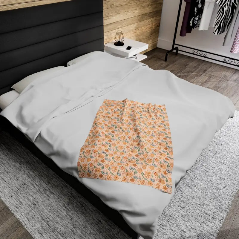 Luxurious Orange Butterfly Floral Velveteen Plush Blanket - All Over Prints