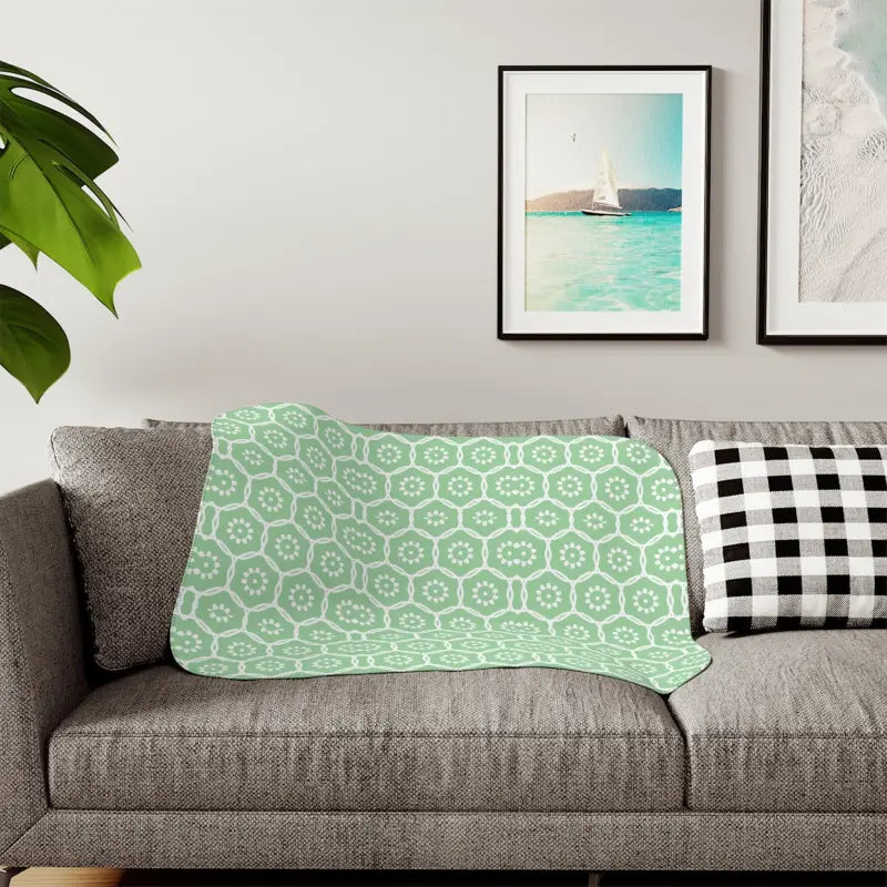 Chic Comfort: Pastel Green Sherpa Blanket with Abstract Flair - 30’’ × 40’’ / Grey Home Decor