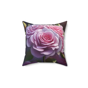 Pink Roses Polyester Square Pillow - Chic Floral Decor - Dipaliz - Throw Pillows
