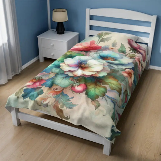 Luxurious Watercolor Floral Velveteen Blanket - Elegant Sophistication