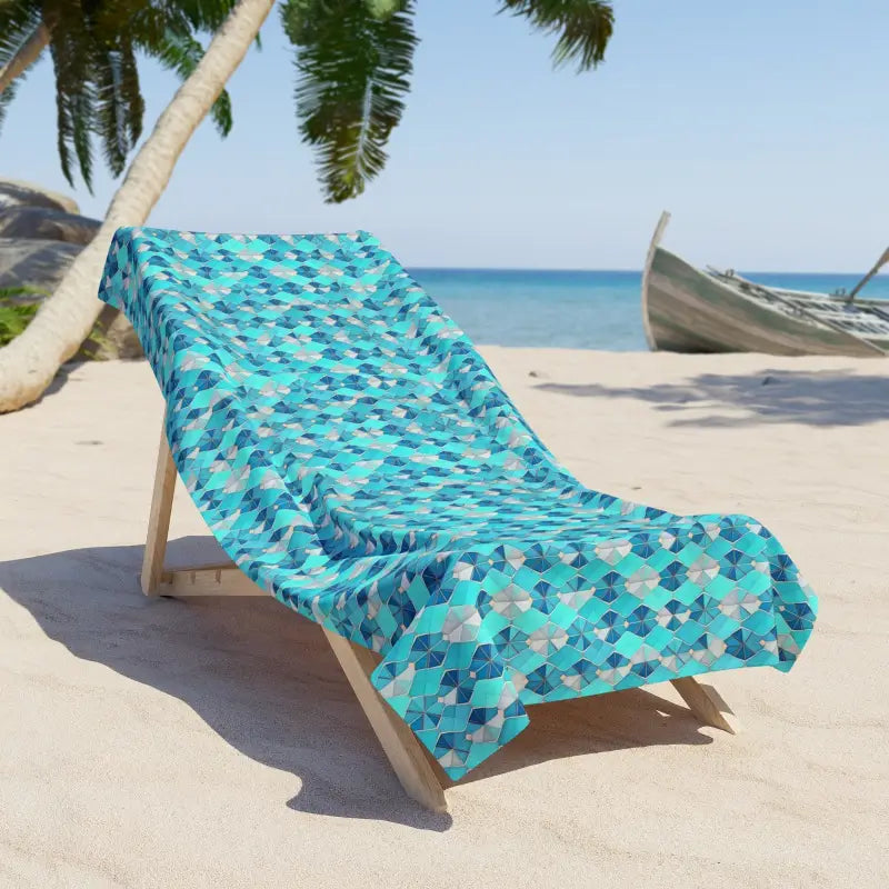 Cozy Beach Bliss: Soft Cotton Loop Towel with Blue Abstract Pattern - 36’’ × 72’’ Home Decor