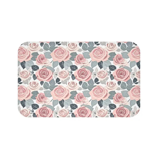 Elevate your Bathroom with a Luxury Pink Rose Flowers Bath Mat - 34’’ × 21’’ Home Decor