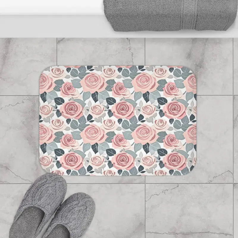 Elevate your Bathroom with a Luxury Pink Rose Flowers Bath Mat - Home Decor