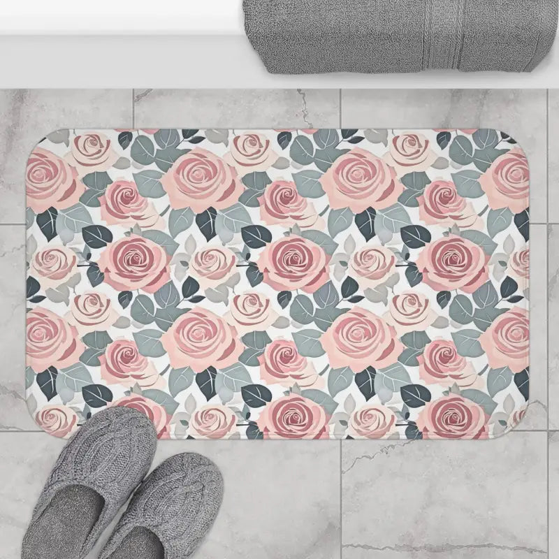 Elevate your Bathroom with a Luxury Pink Rose Flowers Bath Mat - Home Decor