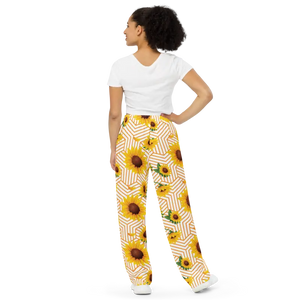 Yellow Flowers Pattern Wide Leg Pants - Vibrant Lounge Style - Dipaliz - Pajamas