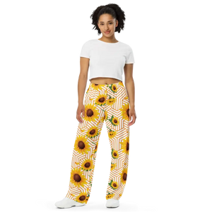 Yellow Flowers Pattern Wide Leg Pants - Vibrant Lounge Style - Dipaliz - Xs - Pajamas