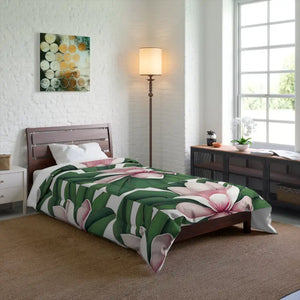 Large Magnolia Flowers Comforter - Vibrant Floral Bedding - Dipaliz - 68’’ × 88’’ - Quilts & Comforters