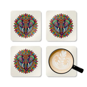 Home Decor - Corkwood Coaster Set with Elephant Design by Dipaliz Cork / 3.75’’ × / Square
