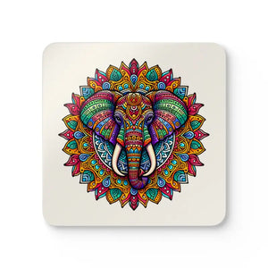 Home Decor - Corkwood Coaster Set with Elephant Design by Dipaliz Cork / 3.75’’ × / Square