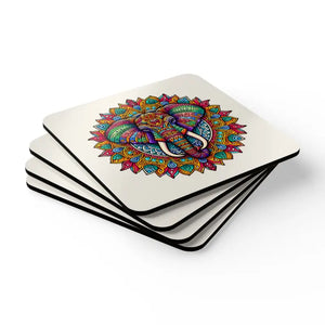 Home Decor - Corkwood Coaster Set with Elephant Design by Dipaliz Cork / 3.75’’ × / Square