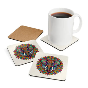 Home Decor - Corkwood Coaster Set with Elephant Design by Dipaliz Cork / 3.75’’ × / Square