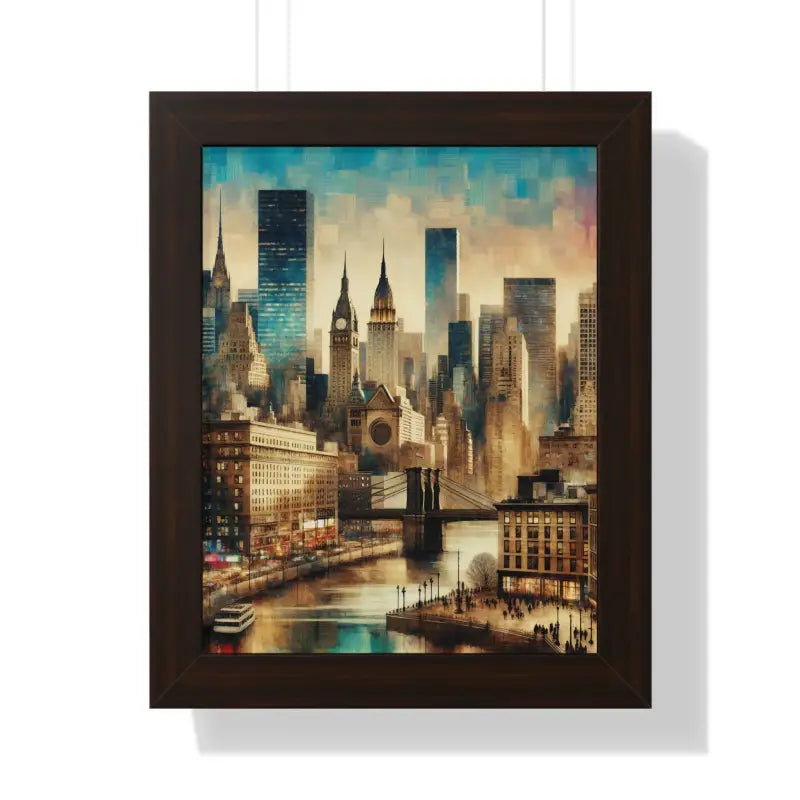 Majestic Equine & Skyscrapers Framed Vertical Poster - 11’’ x 14’’ / Walnut