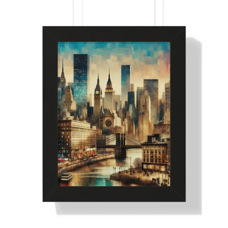 Majestic Equine & Skyscrapers Framed Vertical Poster - 11’’ x 14’’ / Black