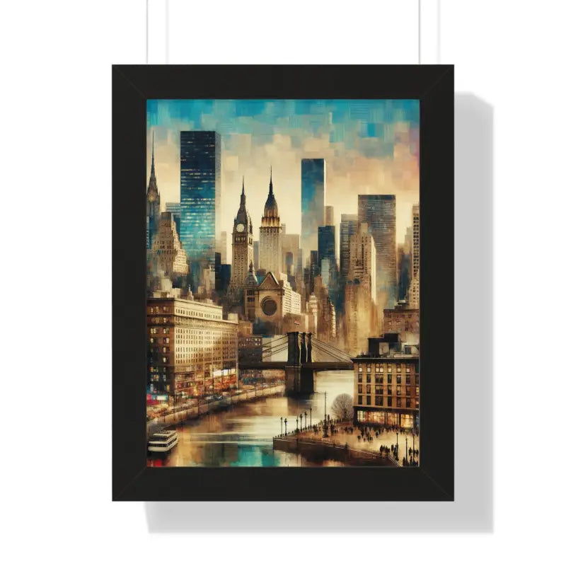 Majestic Equine & Skyscrapers Framed Vertical Poster - 12″ x 16″ / Black