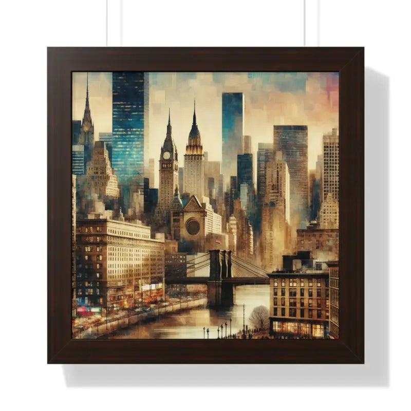 Majestic Equine & Skyscrapers Framed Vertical Poster - 16″ x / Walnut