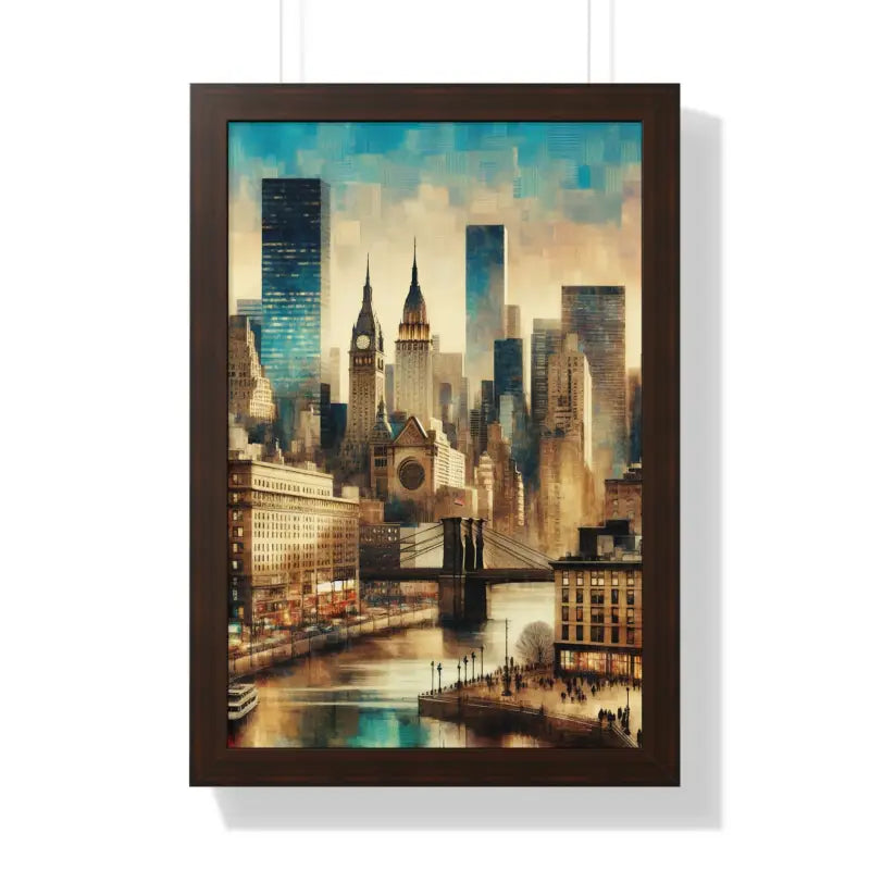 Majestic Equine & Skyscrapers Framed Vertical Poster - 16″ x 24″ / Walnut