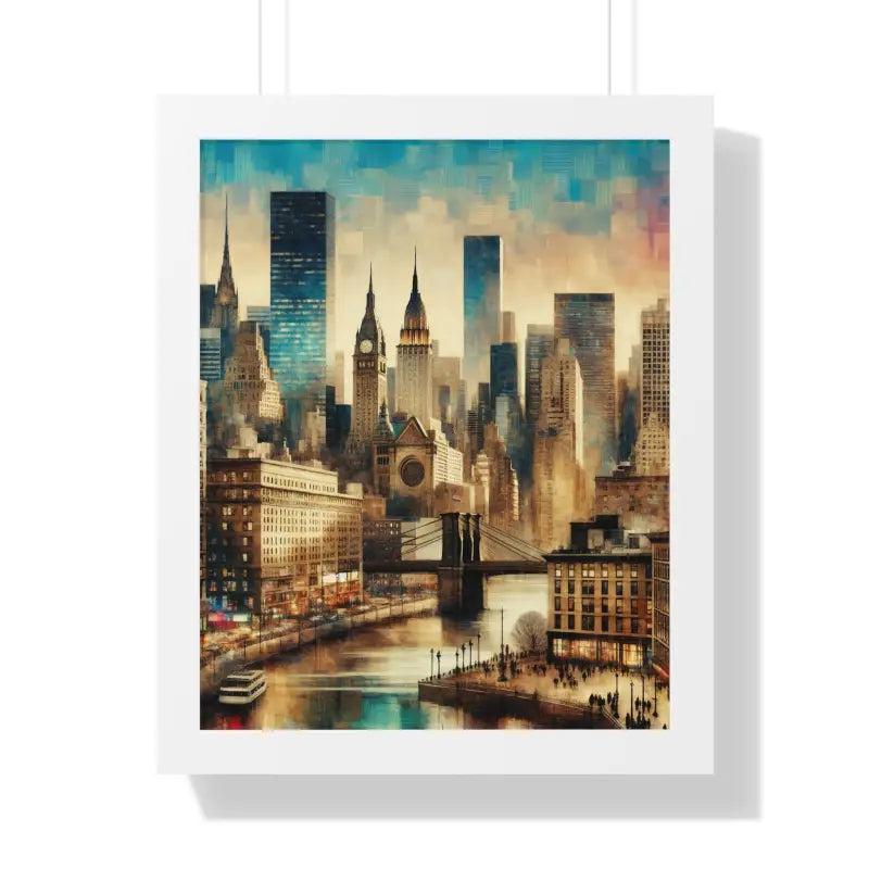 Majestic Equine & Skyscrapers Framed Vertical Poster - 16″ x 20″ / White