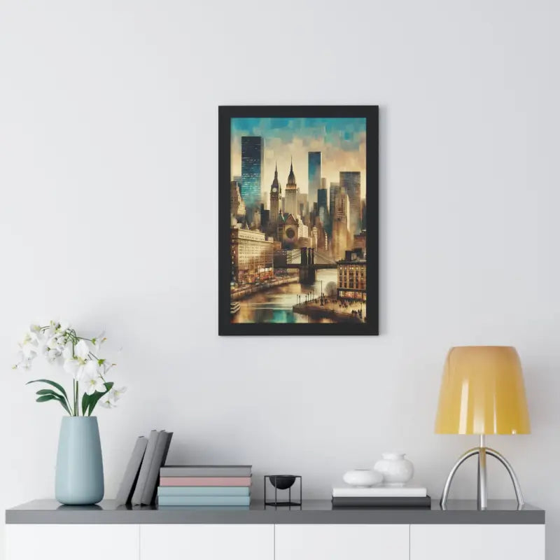 Majestic Equine & Skyscrapers Framed Vertical Poster