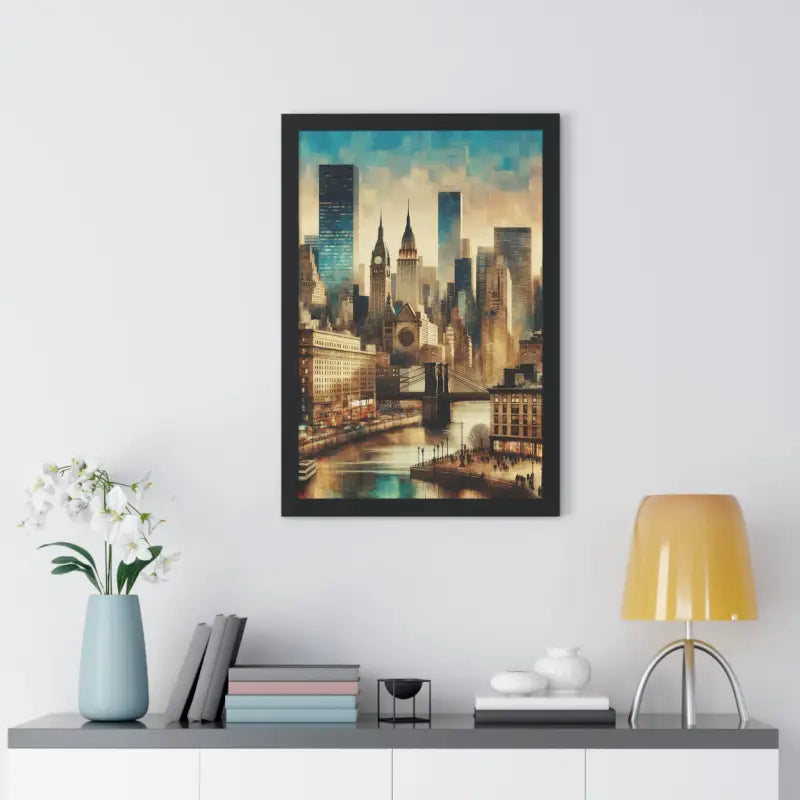 Majestic Equine & Skyscrapers Framed Vertical Poster